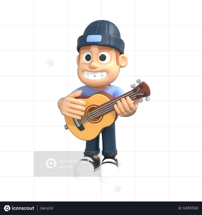 Boy playing guitar  3D Illustration