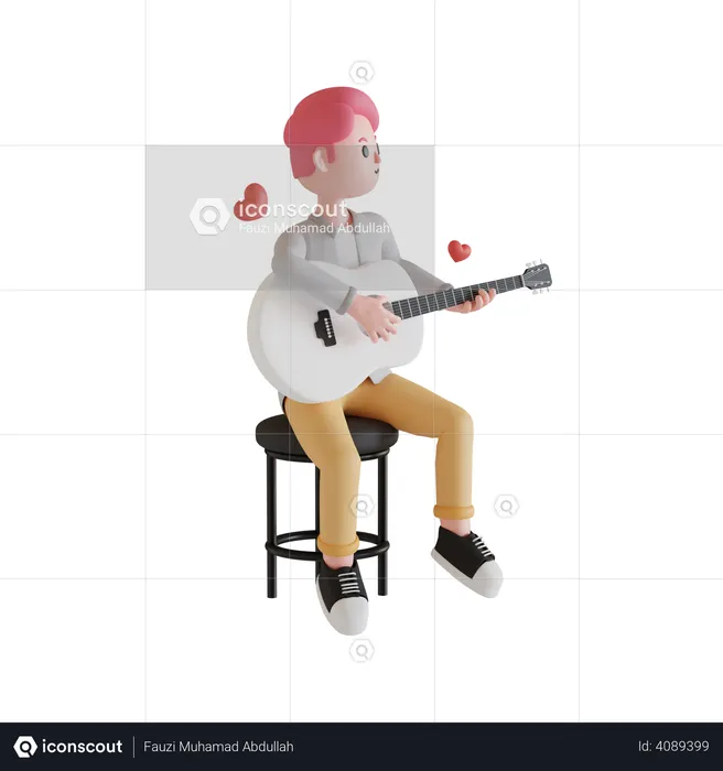 Boy playing his guitar  3D Illustration