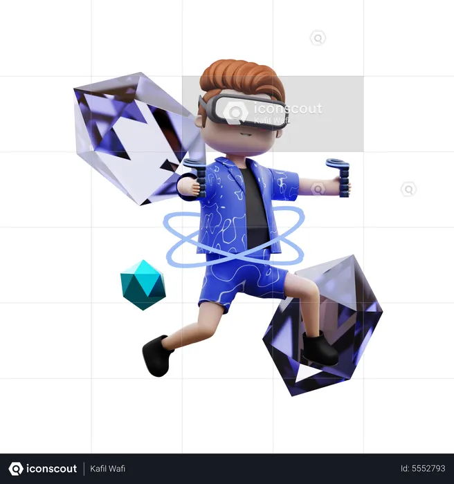 Boy Playing Meta Game  3D Illustration