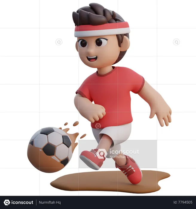 Boy Playing Mud Football  3D Illustration