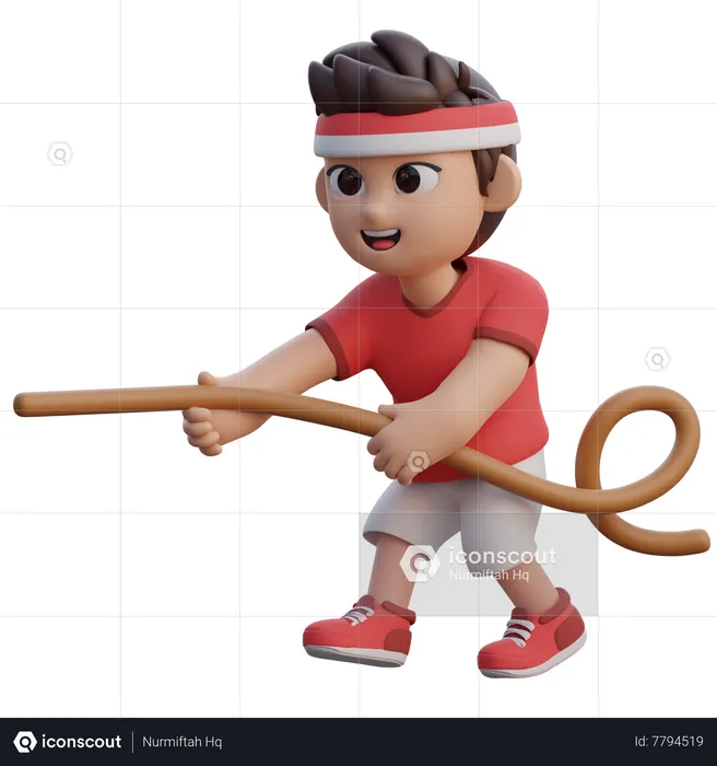 Boy Playing Pull Rope Contest  3D Illustration