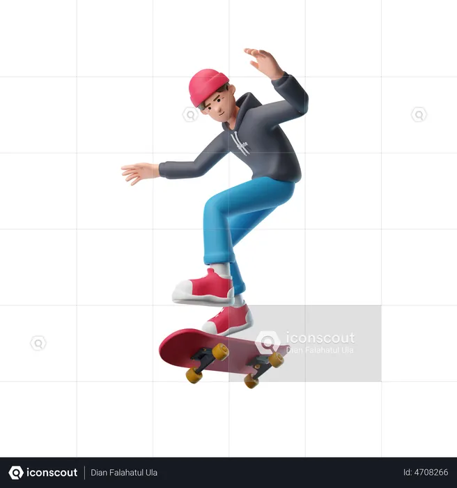 Boy Playing Skateboard  3D Illustration