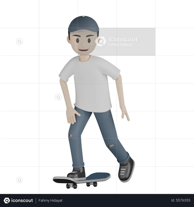 Boy Playing Skateboard  3D Illustration