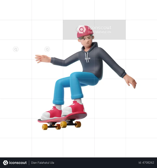 Boy Playing Skateboard  3D Illustration