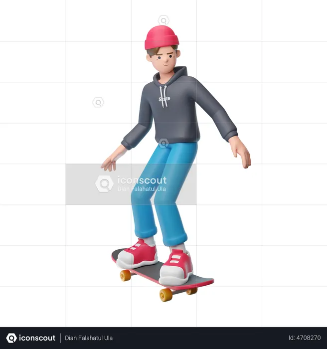 Boy Playing Skateboard  3D Illustration