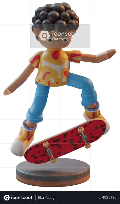 Boy playing skateboarding  3D Illustration