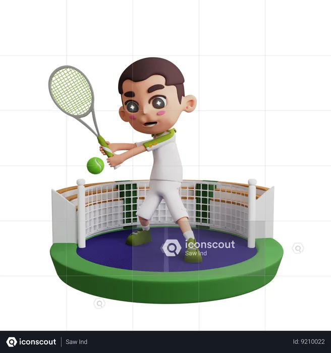 Boy Playing Tennis  3D Illustration
