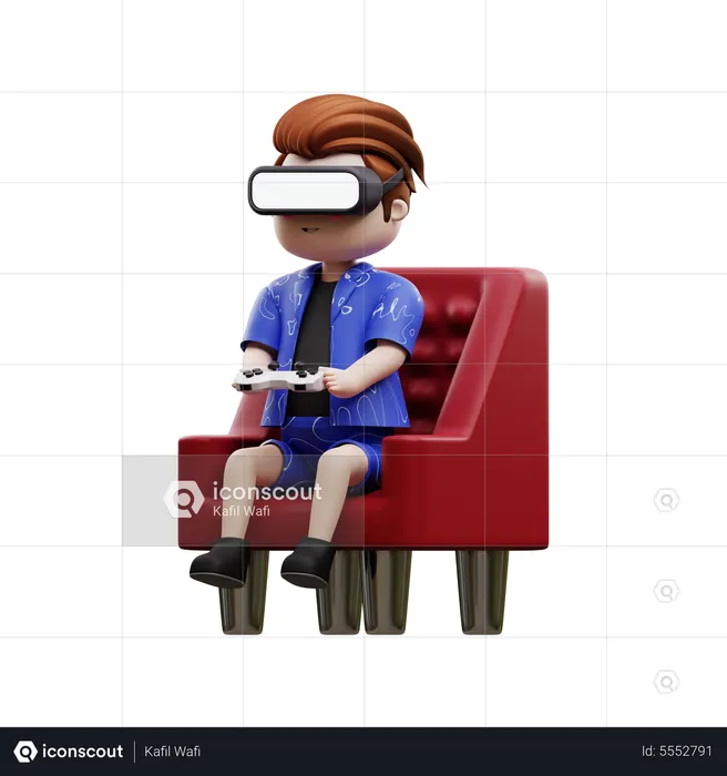 Boy Playing Virtual Game  3D Illustration