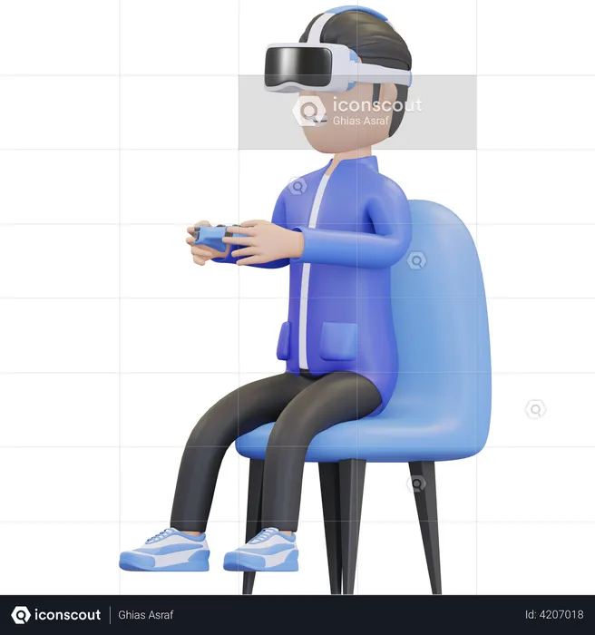 Boy playing virtual game  3D Illustration