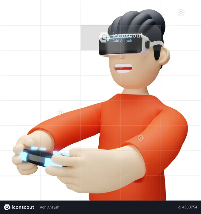 Boy playing virtual game  3D Illustration