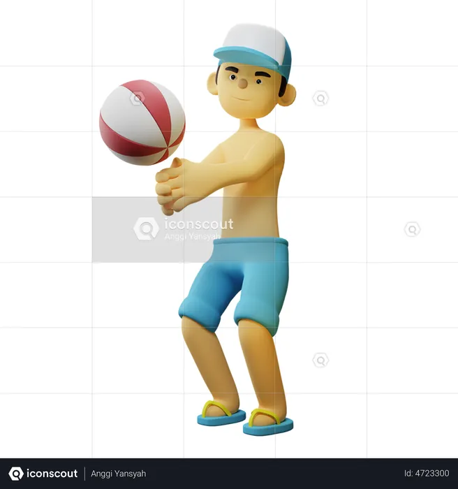 Boy Playing Volley Ball  3D Illustration