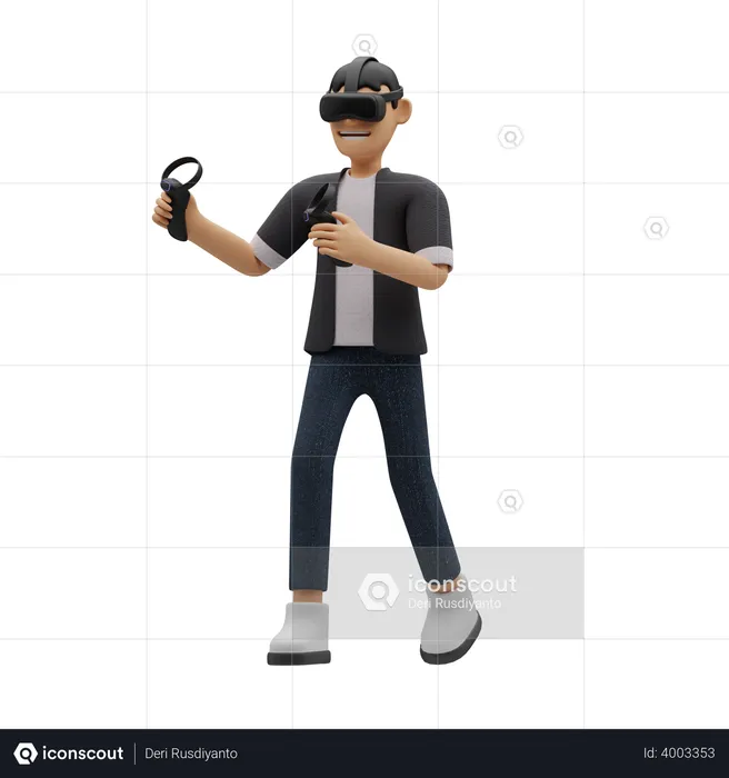 Boy playing VR  3D Illustration