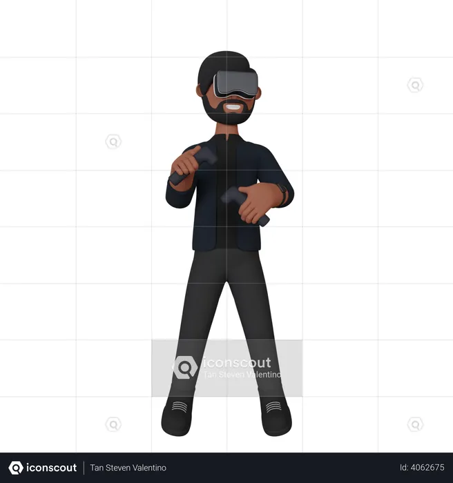 Boy playing VR game  3D Illustration