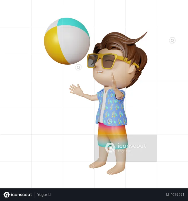 Boy playing with beach ball  3D Illustration