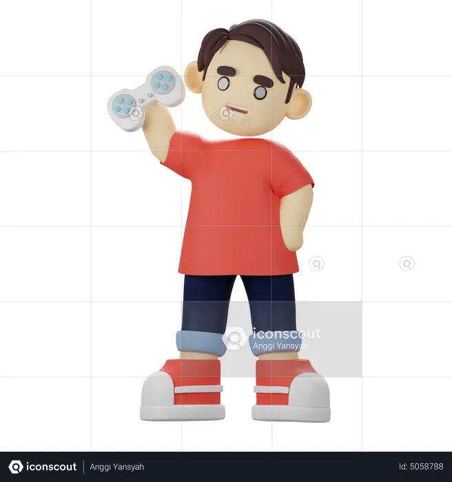 Boy playing with handheld gaming remote  3D Illustration