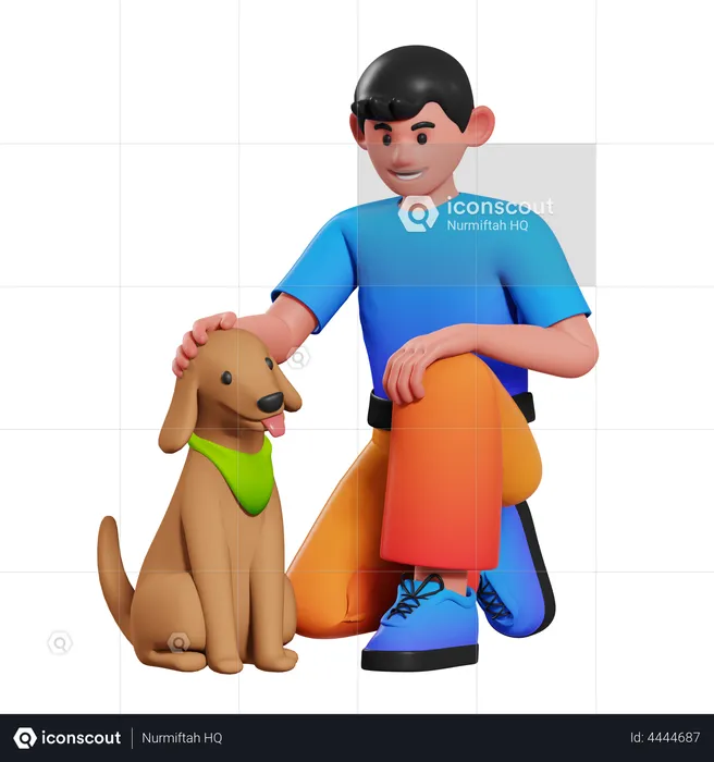 Boy playing with pet dog  3D Illustration