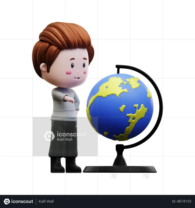 Boy pointing at globe  3D Illustration