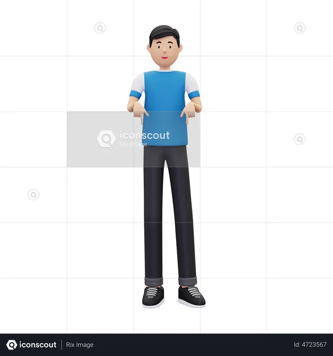 Boy pointing down finger  3D Illustration