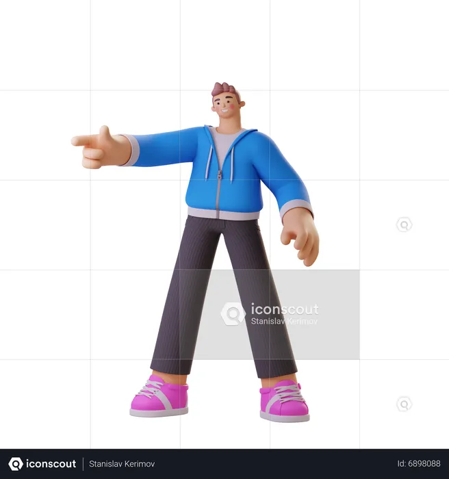 Boy pointing finger on left side  3D Illustration