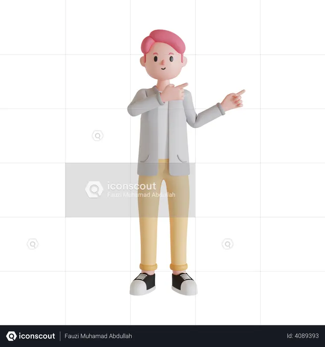 Boy pointing fingers in direction  3D Illustration
