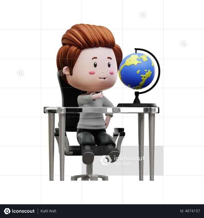 Boy pointing Globe  3D Illustration