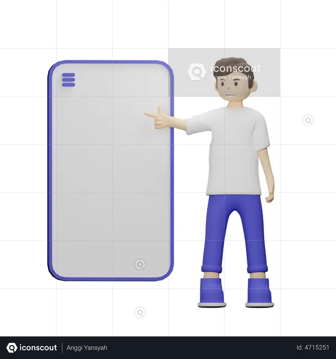 Boy Pointing Smartphone  3D Illustration