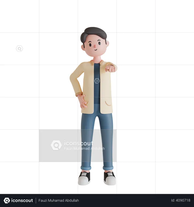 Boy pointing something  3D Illustration