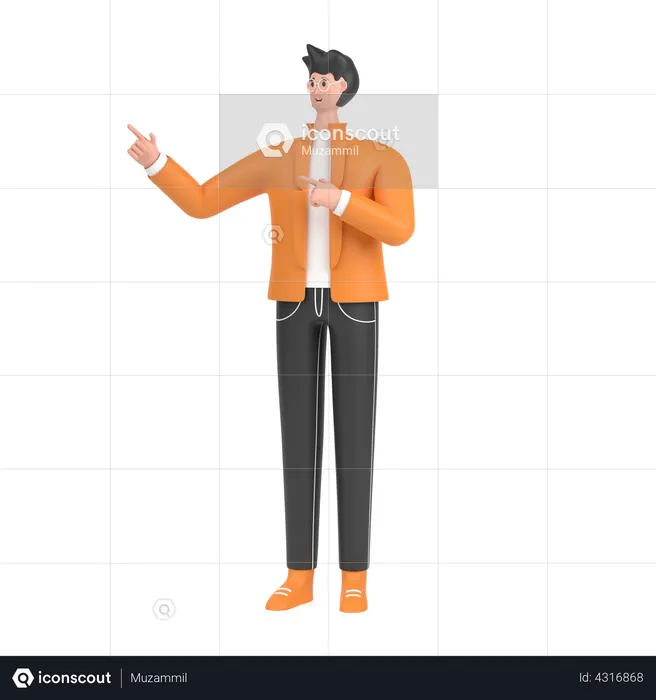 Boy pointing something on his right side  3D Illustration