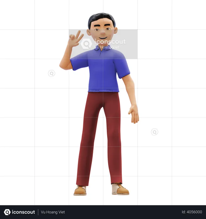 Boy pointing two fingers  3D Illustration