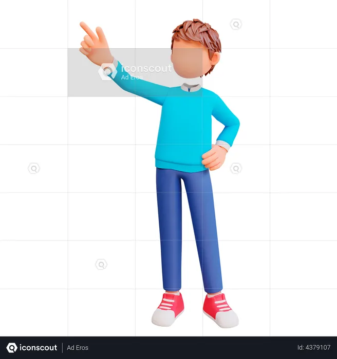Boy pointing up  3D Illustration