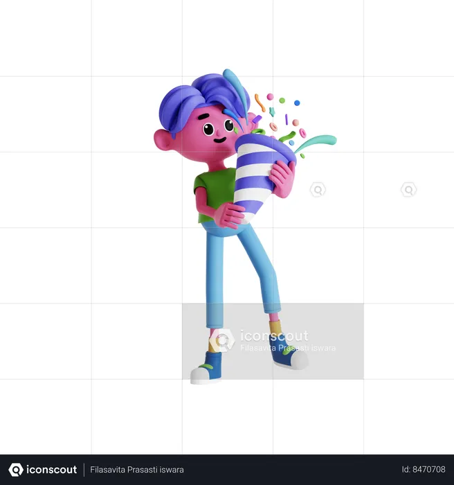 Boy popping confetti and celebrating new year  3D Illustration