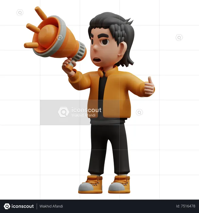 Boy Pose Gesture Holding Megaphone Promotion  3D Illustration