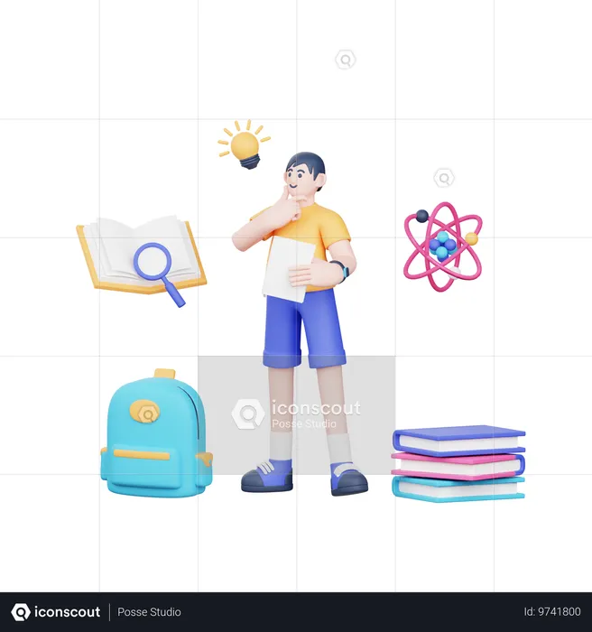 試験の準備をする少年  3D Illustration