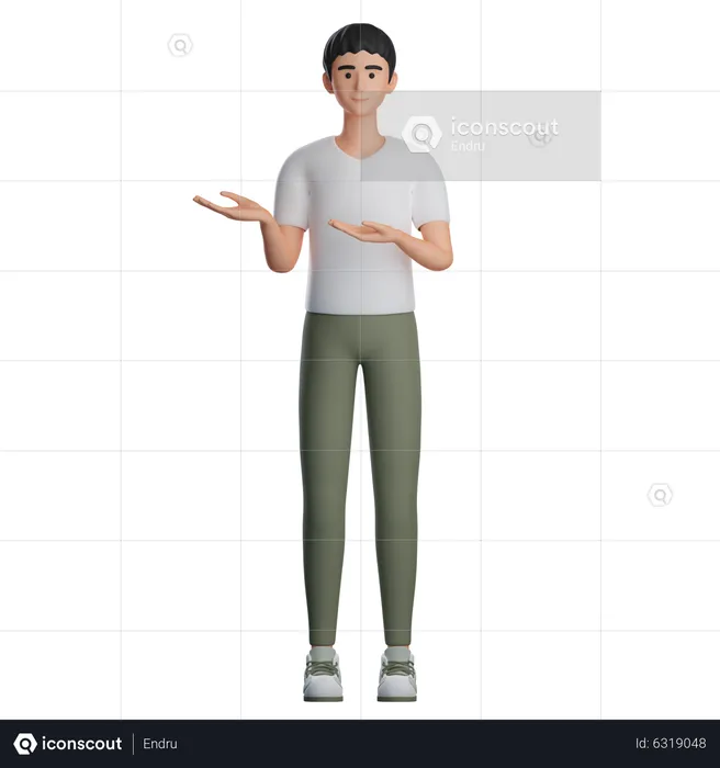 Boy Presenting Something At Left Side  3D Illustration