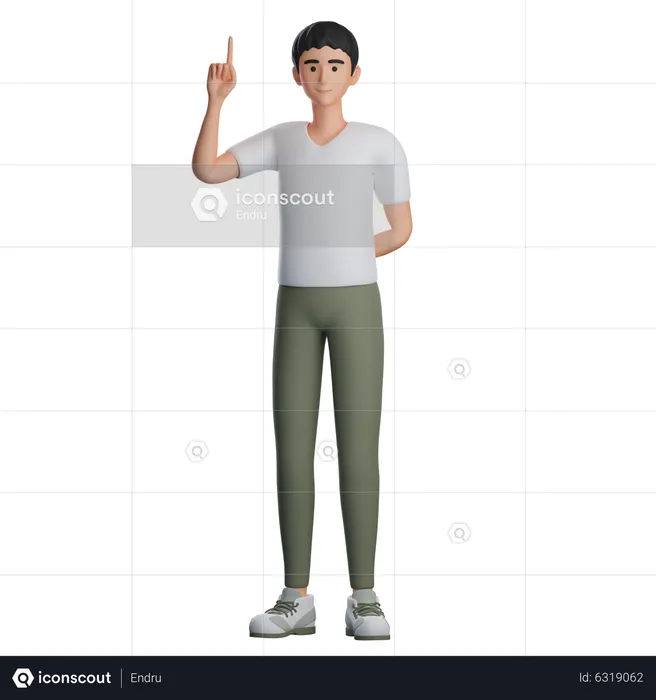 Boy Presenting Something At Top With Right Hand  3D Illustration