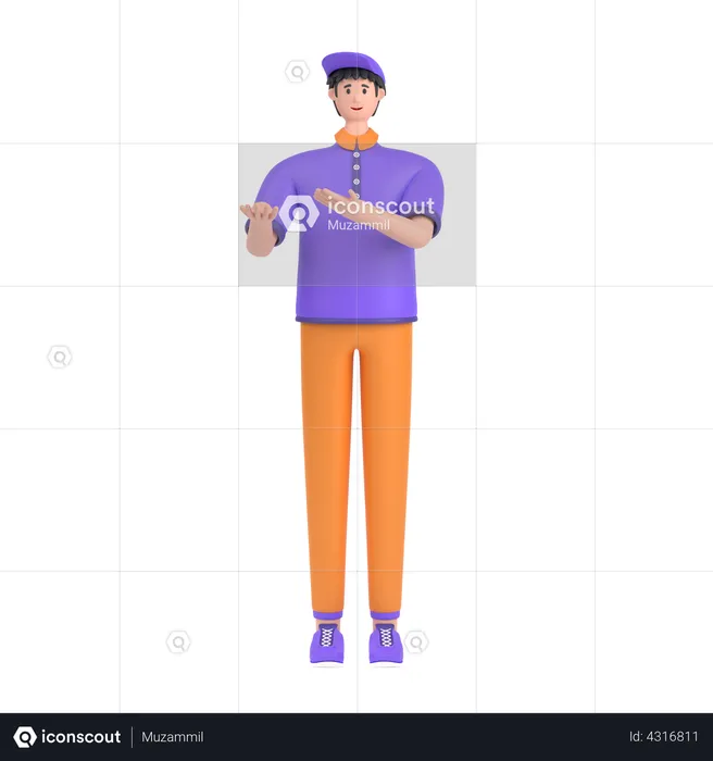 Boy presenting something while standing and smiling  3D Illustration