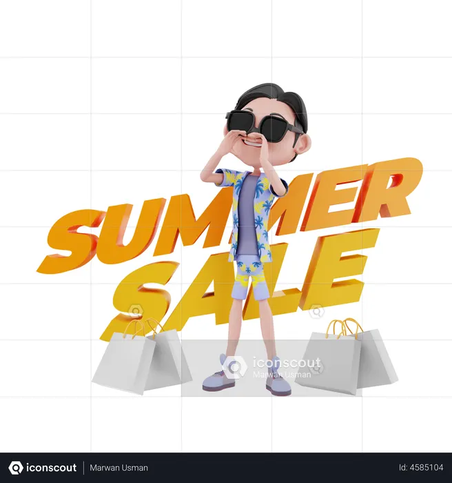 Boy promoting summer sale  3D Illustration