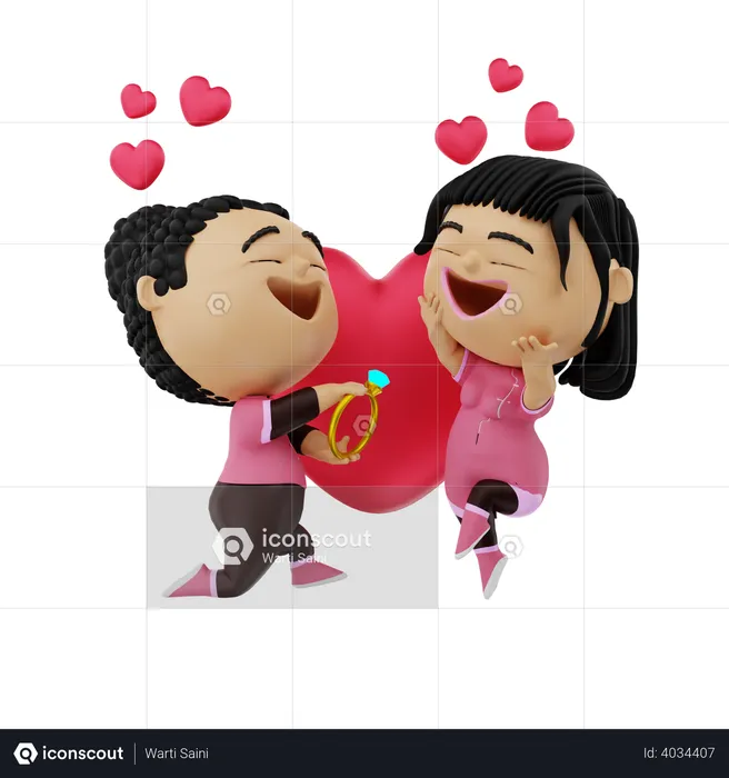 Boy proposing girl  3D Illustration