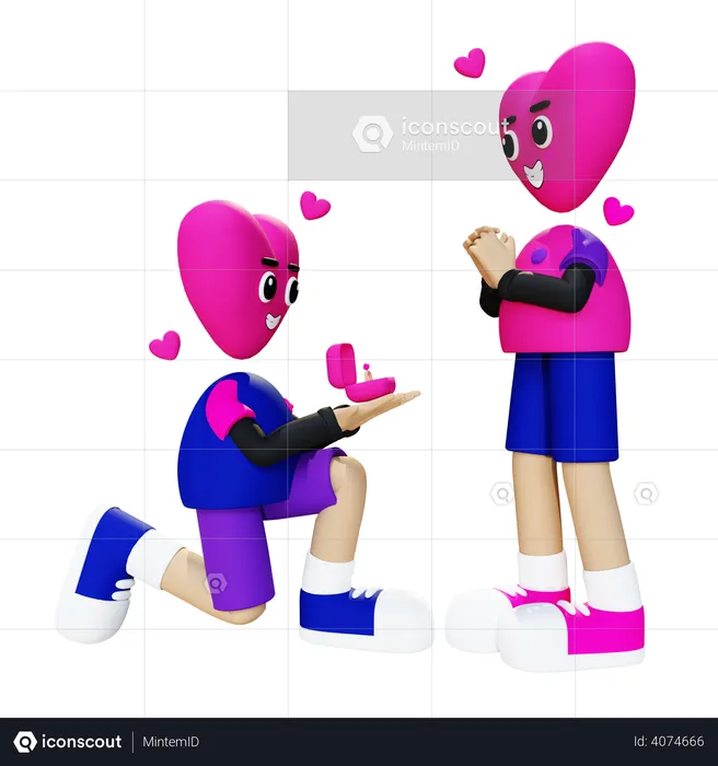 Boy proposing girl  3D Illustration