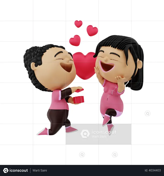 Boy proposing girl  3D Illustration