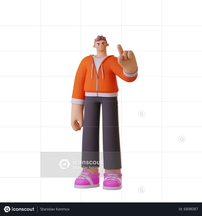 Boy raising one finger  3D Illustration