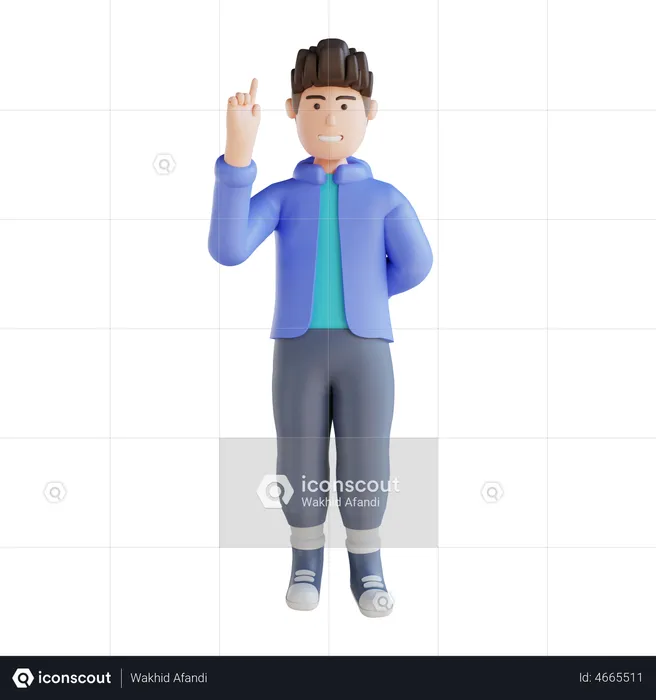 Boy raising one finger  3D Illustration