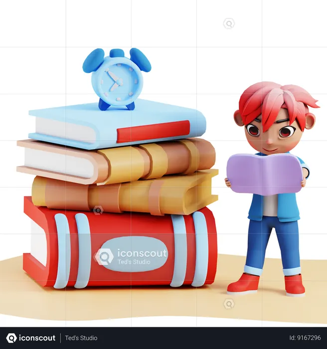 Boy Reading Book  3D Illustration