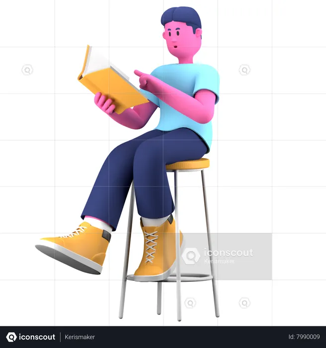 Boy reading Book  3D Illustration