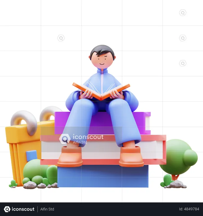Boy reading book  3D Illustration