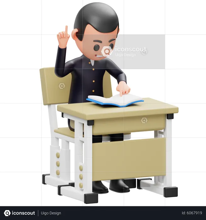 Boy reading book and Pointing up  3D Illustration