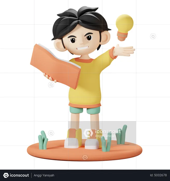 Boy Reading Creative knowledge book  3D Illustration