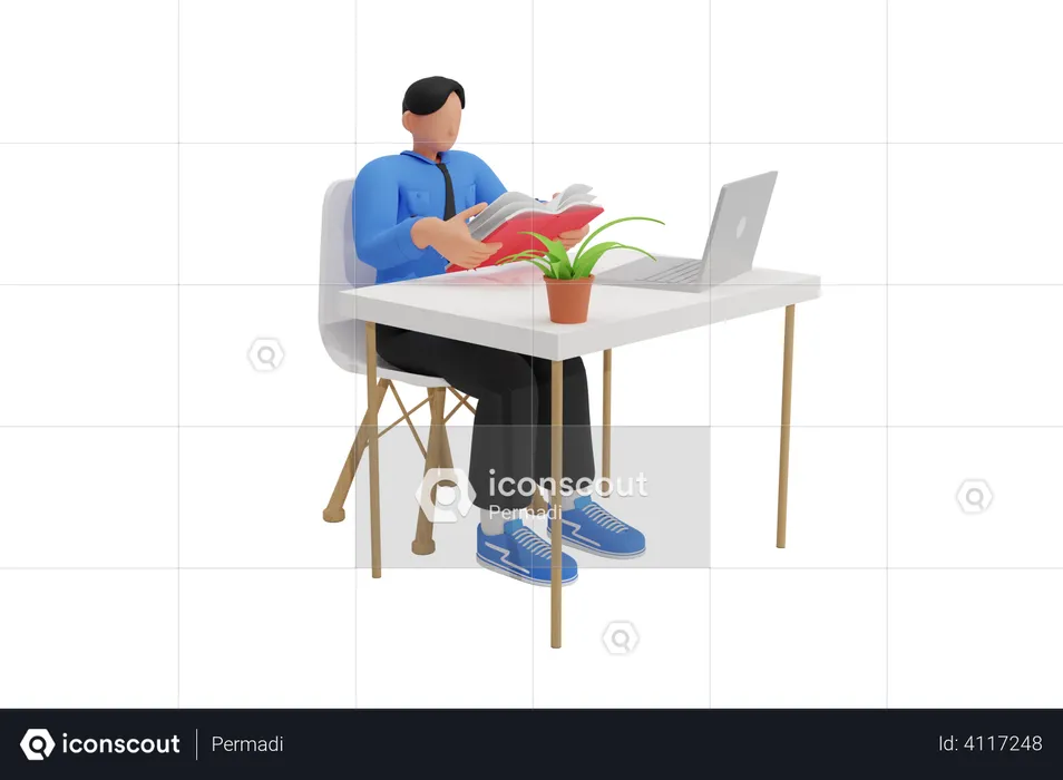 Boy reading while sitting on chair  3D Illustration