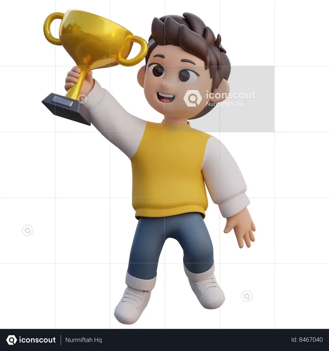 Boy Receives student trophy  3D Illustration