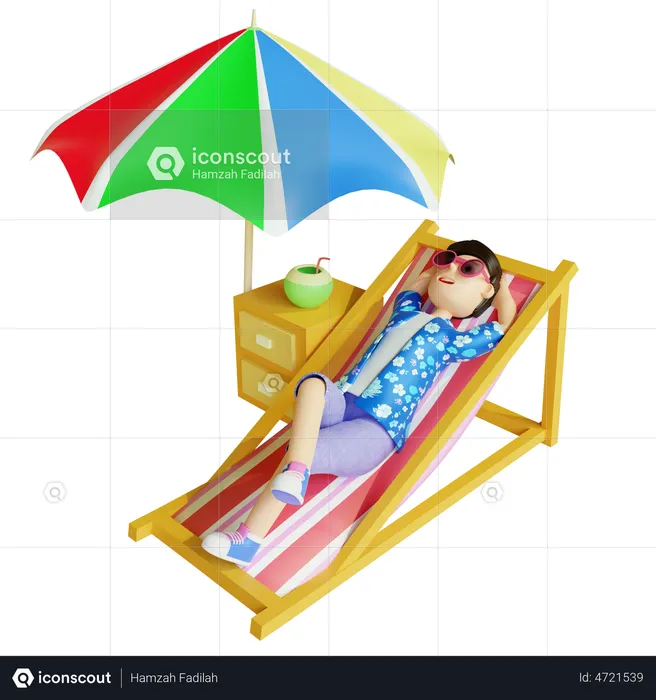 Boy relaxing on beach  3D Illustration
